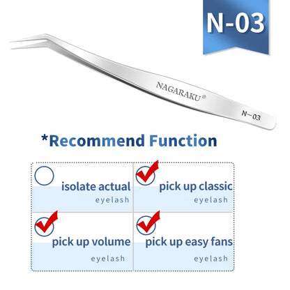 NAGARAKU Eyelash Extension Tweezers N-01/02/03 Makeup Stainless Steel Eyelash 3D accurate Clip