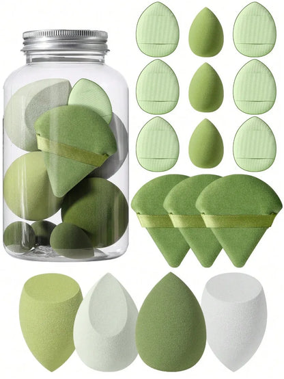 Face Makeup Tool Set With Organizer, Large Beauty Eggs Fan Puffs   Mini Beauty Eggs Thumb Puffs Makeup Sponge Puffs