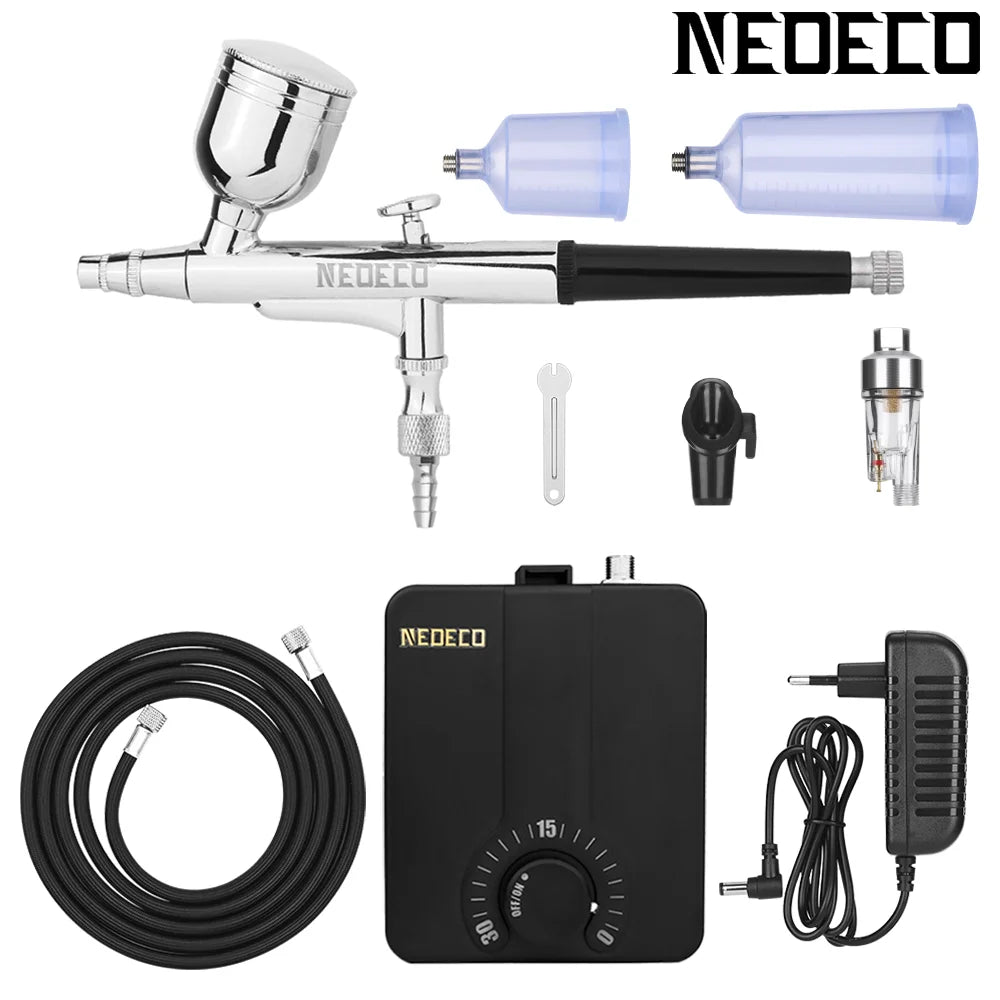 Dual-Action Airbrush Kit with 30PSI High-Pressure Auto Stop Stepless Control Compressor Kit for Painting Model Makeup Nail