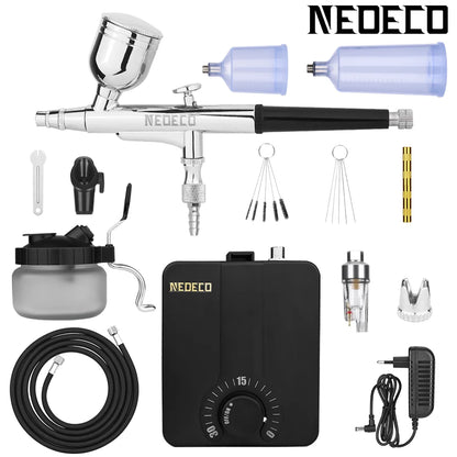 Dual-Action Airbrush Kit with 30PSI High-Pressure Auto Stop Stepless Control Compressor Kit for Painting Model Makeup Nail