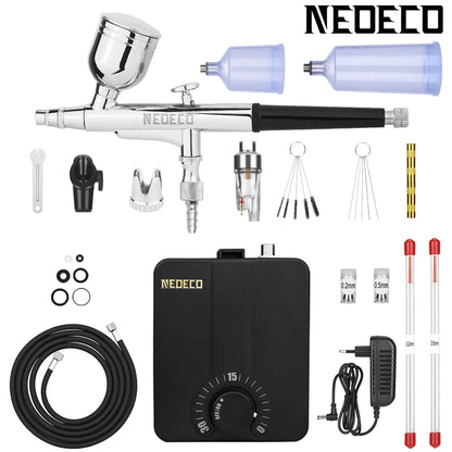 Dual-Action Airbrush Kit with 30PSI High-Pressure Auto Stop Stepless Control Compressor Kit for Painting Model Makeup Nail
