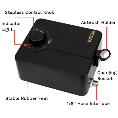 Dual-Action Airbrush Kit with 30PSI High-Pressure Auto Stop Stepless Control Compressor Kit for Painting Model Makeup Nail