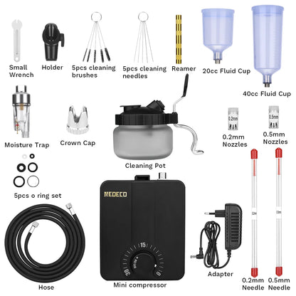 Dual-Action Airbrush Kit with 30PSI High-Pressure Auto Stop Stepless Control Compressor Kit for Painting Model Makeup Nail