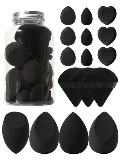 Face Makeup Tool Set With Organizer, Large Beauty Eggs Fan Puffs   Mini Beauty Eggs Thumb Puffs Makeup Sponge Puffs
