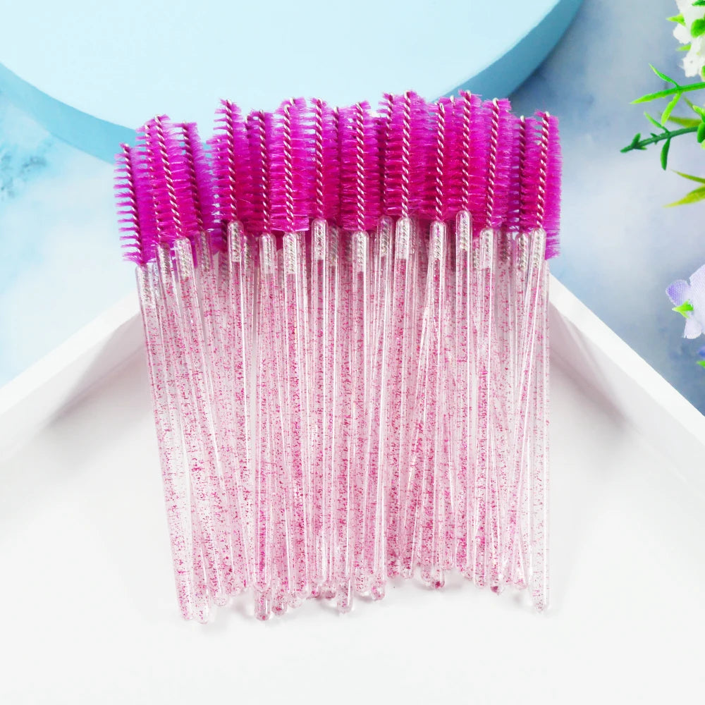 QSTY 50Pcs Crystal StickEyelash Brushes Eyelashes ExtensionsSupplies Makeup Brush Disposable Mascara Wands Applicator Lash Scrub