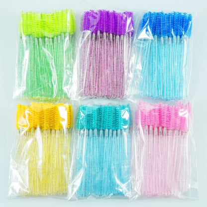 QSTY 50Pcs Crystal StickEyelash Brushes Eyelashes ExtensionsSupplies Makeup Brush Disposable Mascara Wands Applicator Lash Scrub
