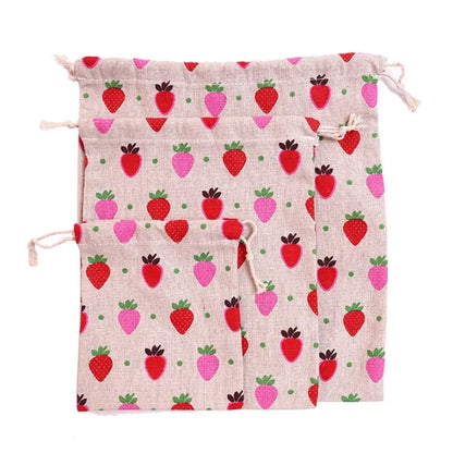 Cotton Linen Fabric Pouch Drawstring Bag Cute Animal Plant Print Kids Travel Cloth Shoes Storage Bag Makeup Case Xmas Gift Bag