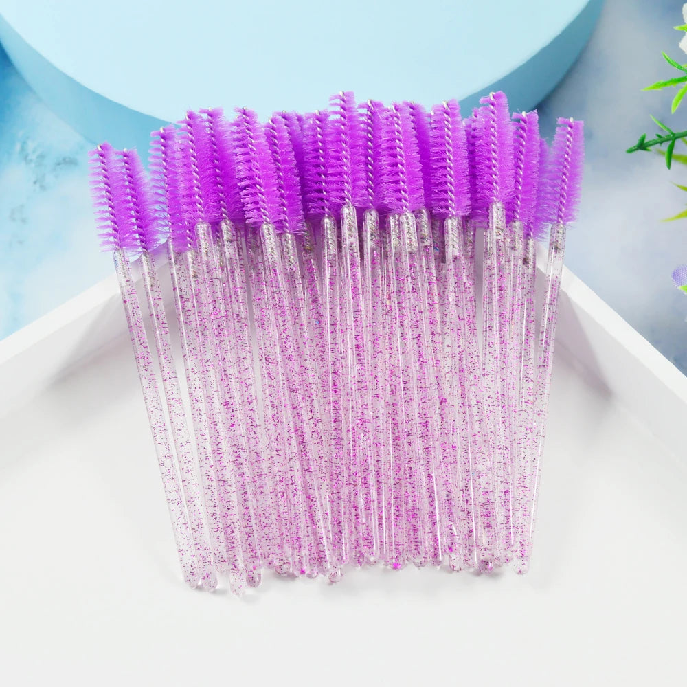 QSTY 50Pcs Crystal StickEyelash Brushes Eyelashes ExtensionsSupplies Makeup Brush Disposable Mascara Wands Applicator Lash Scrub