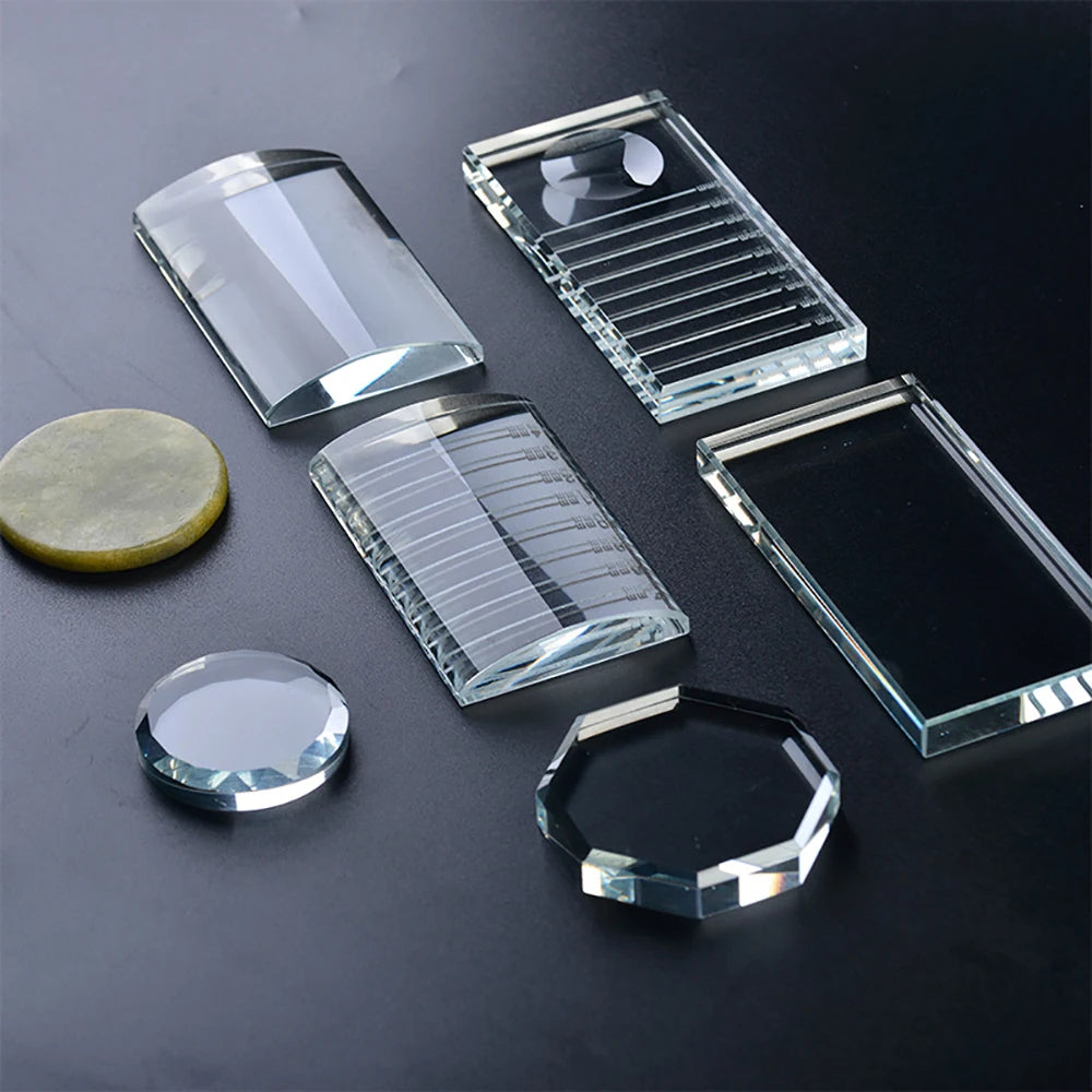 Eyelash Extension Pallet Crystal Glass U Curved/Straight Stand False Eyelashes Holder Transparent Glue Tray Beauty Makeup Tool