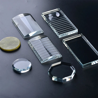 Eyelash Extension Pallet Crystal Glass U Curved/Straight Stand False Eyelashes Holder Transparent Glue Tray Beauty Makeup Tool