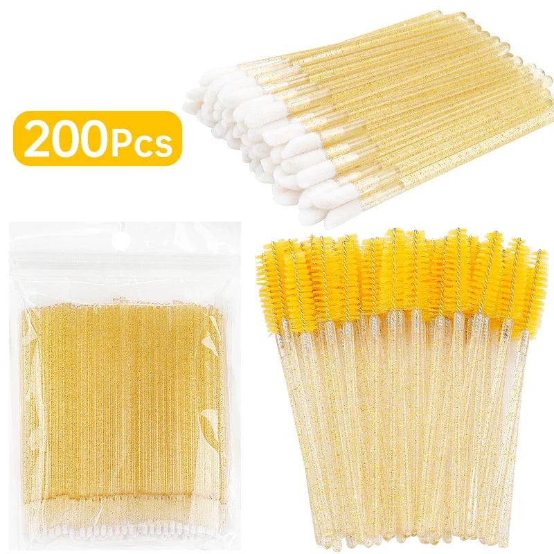 200 Pcs Disposable Crystal Makeup Brushes Tool Set Eyelash Lip Microbrush Mascara Wands Applicator Swab Eyelash Extension Tools