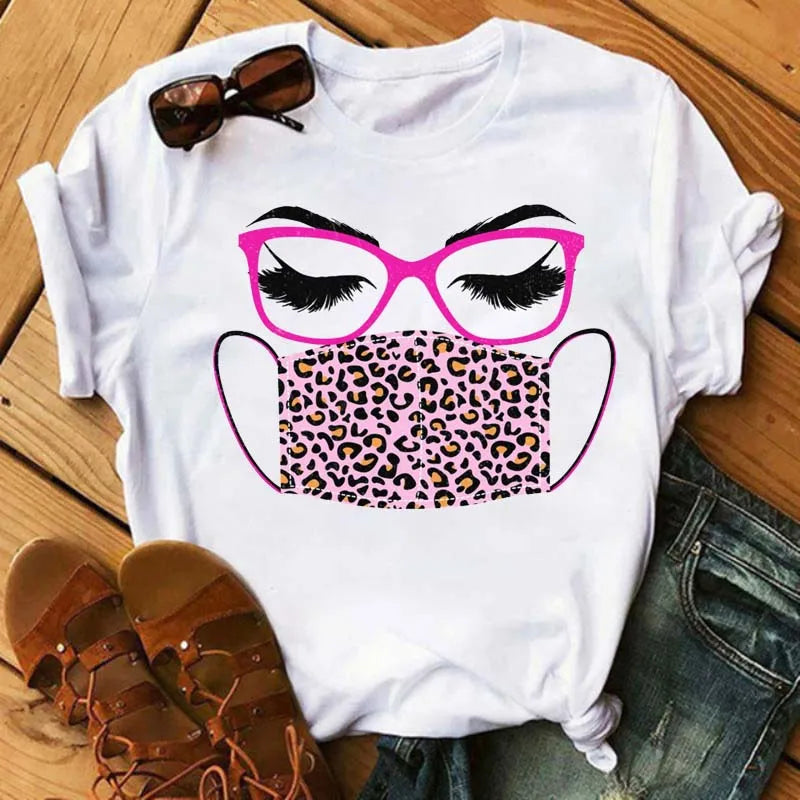 Maycaur Fashion Graphic Women Tops Eyelashes Print Kawaii Lashes Women T Shirt Tee Funny Makeup Aesthetic Shirt Camisas Mujer
