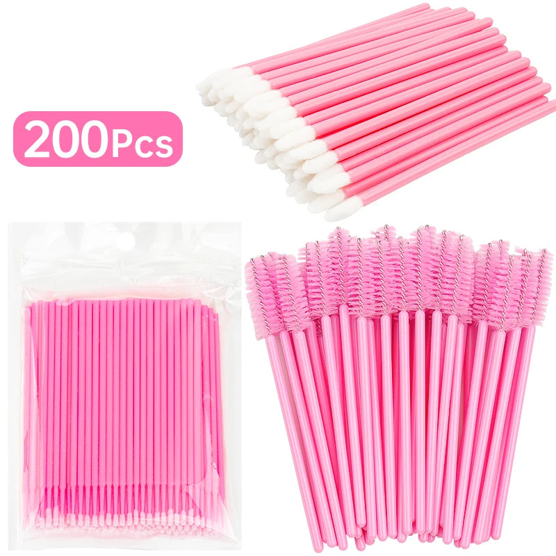 200 Pcs Disposable Crystal Makeup Brushes Tool Set Eyelash Lip Microbrush Mascara Wands Applicator Swab Eyelash Extension Tools