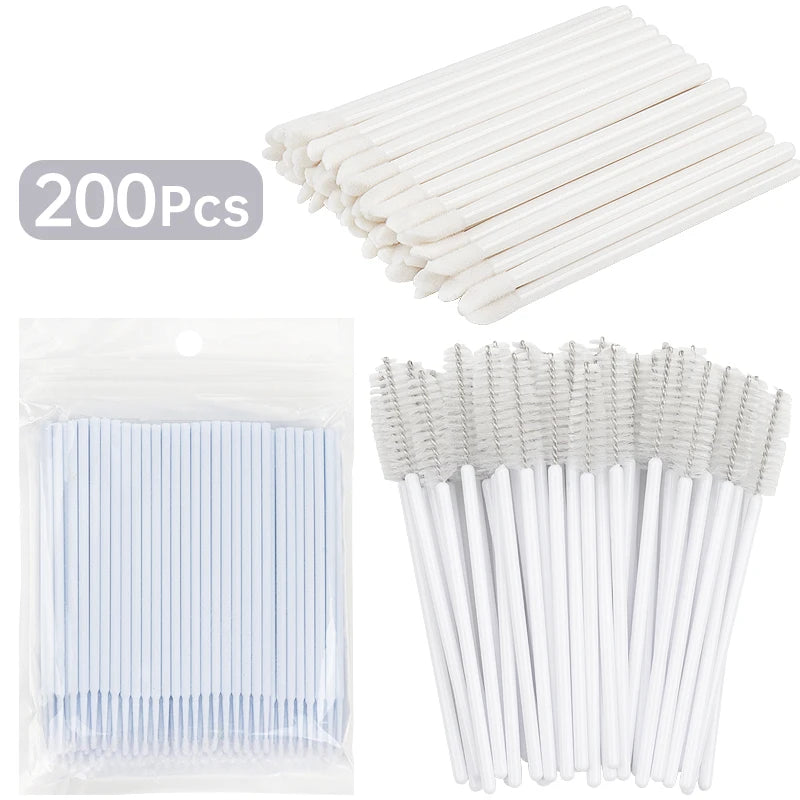 200 Pcs Disposable Crystal Makeup Brushes Tool Set Eyelash Lip Microbrush Mascara Wands Applicator Swab Eyelash Extension Tools
