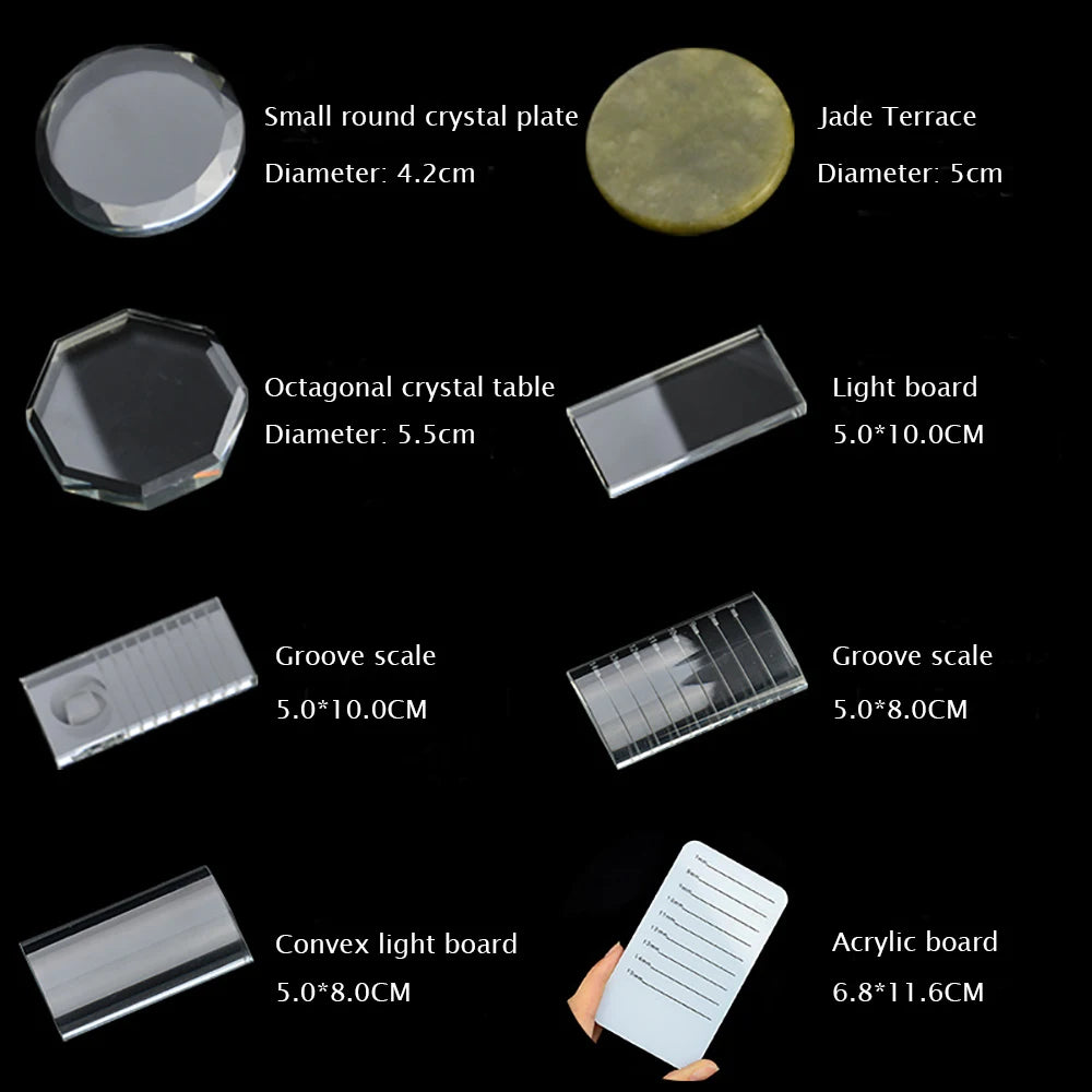 Eyelash Extension Pallet Crystal Glass U Curved/Straight Stand False Eyelashes Holder Transparent Glue Tray Beauty Makeup Tool