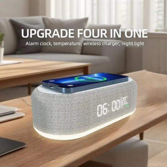 Alarm Clock Wireless Chargers Pad Phone Bedroom Lamp Night Light Desk Thermometer For iPhone 17 16 15 14 13 Fast Charging Dock