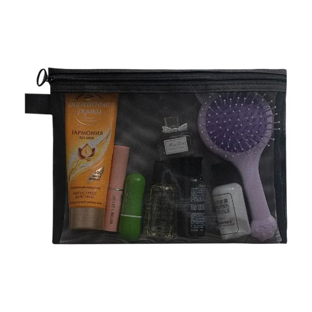 Fashion Large Capacity Mesh Cosmetic Bag Square Bag Zipper Bag Makeup Bag Pencil Cases Wash Pouch Cosmetic