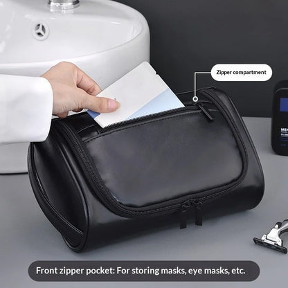 Large Capacity Men Leather Wash Bag Travel Business Trips Portable Cosmetic Bag Multi Pocket Design Handheld Leather Wash Bag LI
