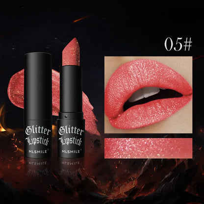 Waterproof Nude Glitter Lipstick 7 Colors Long Lasting Non-stick Cup Velve Red Mermaid Sexy Shimmer Lipsticks Makeup Cosmetic