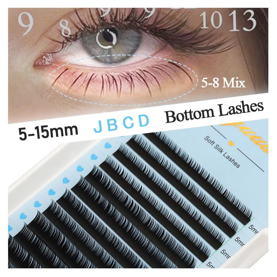 AGUUD J B C D Volume Individual Eyelash Extension Lashes Matte Black Natural Soft 5-7mm Lower Lash Bottom Silk Makeup Lash Cilos