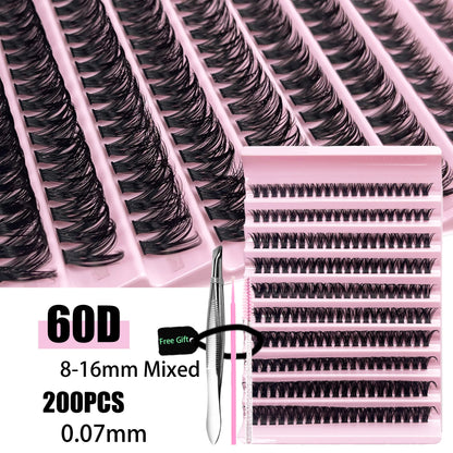 200 Clusters Individual Lash Cluster DIY Eyelash Extension Lash Volume Natural Eyelashes bundle 3D Faux False Mink Lashes Makeup