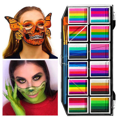 12 Grids colors Face painting Body paint Makeup rainbow Water-based Colorful Painting Set Christmas Palette for Adults and Kids