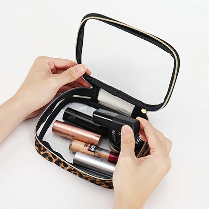 Leopard Print Clear Makeup Bag - Waterproof, Large Capacity Travel Cosmetic Organizer with Zipper