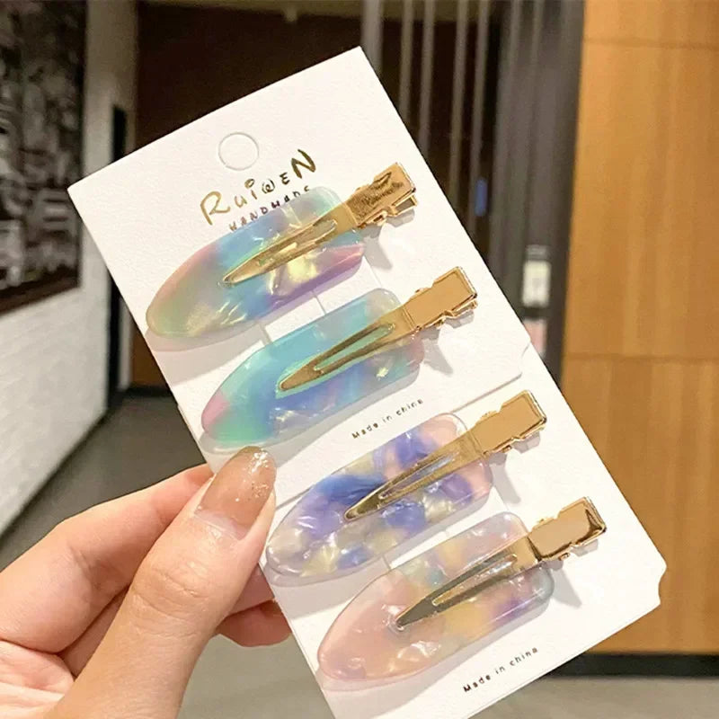 4Pcs Girls Leopard Seamless Hair Clip Set Women Acetate Sheet No Bend Bangs Clip Duckbill Clip Hairpins Makeup Hair Styling Tool