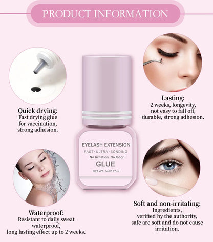 Professional DIY Waterproof Eyelash Extension Glue Quick Drying Strong Hold Long Lasting 14 Days for Home Use Low Smell eyelasah