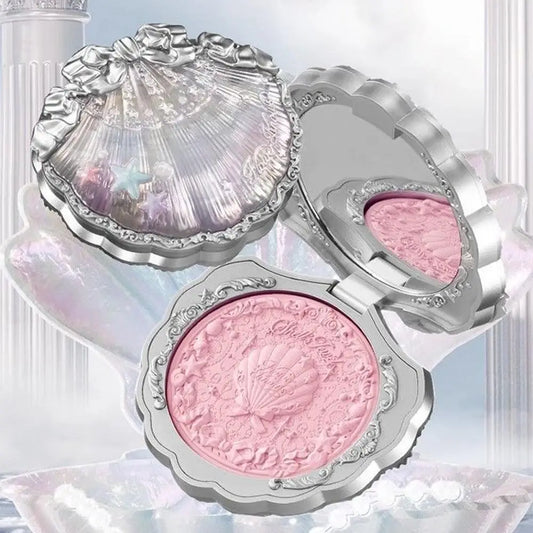 Shell Pearl Blush For Flower Knows Relief Matte Silk Satin Embossed Blush Makeup Long Lasting Brighten Blusher Pallet For Gift