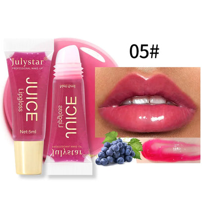 Glitter Plumping Lip Gloss Jelly Strawberry Moisturizer Fruit Lip Oil Transparent Fullness Lip Tint Gel Soft Tube Makeup LipCare