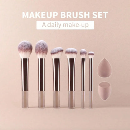 12pcs Professional Makeup Brush Set Incl. Eyeshadow, Powder, Blush Brushes, 2pcs Makeup Sponges, 1pc Powder Puff, Complete Trave
