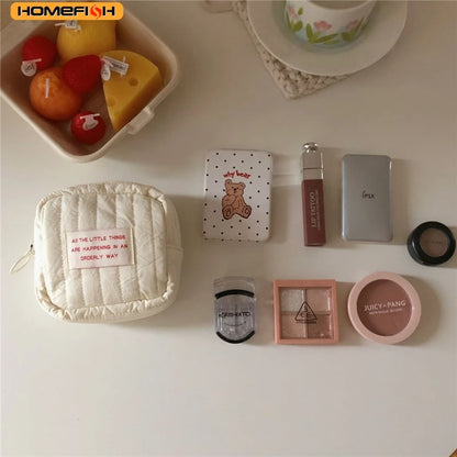 HOMEFISH Korean Style Square Mini Makeup Bag Student Multifunctional Storage Bag Portable Lipstick Earphone Coin Purse for Women
