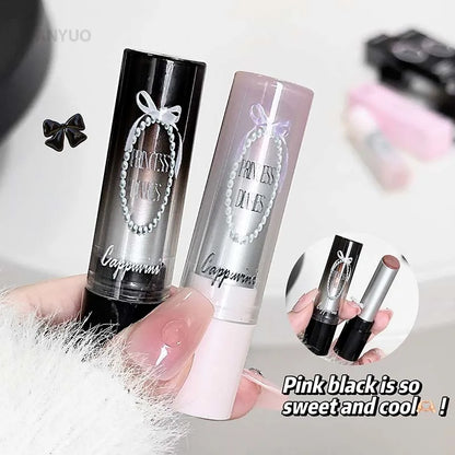 Caramel Brown Solid Lip Gloss Moisturizing Lace Bow Mirror Glass Jelly Lipstick Non Stick Cup Water Light Plump Lip Tint Makeup