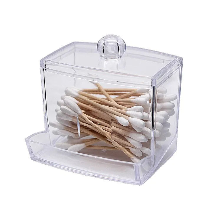 Acrylic Storage Box Bathroom Jar Makeup Organizer Cotton Round Pad Holder Cotton Swab Box Qtip Holder Dispenser with Bamboo Lid