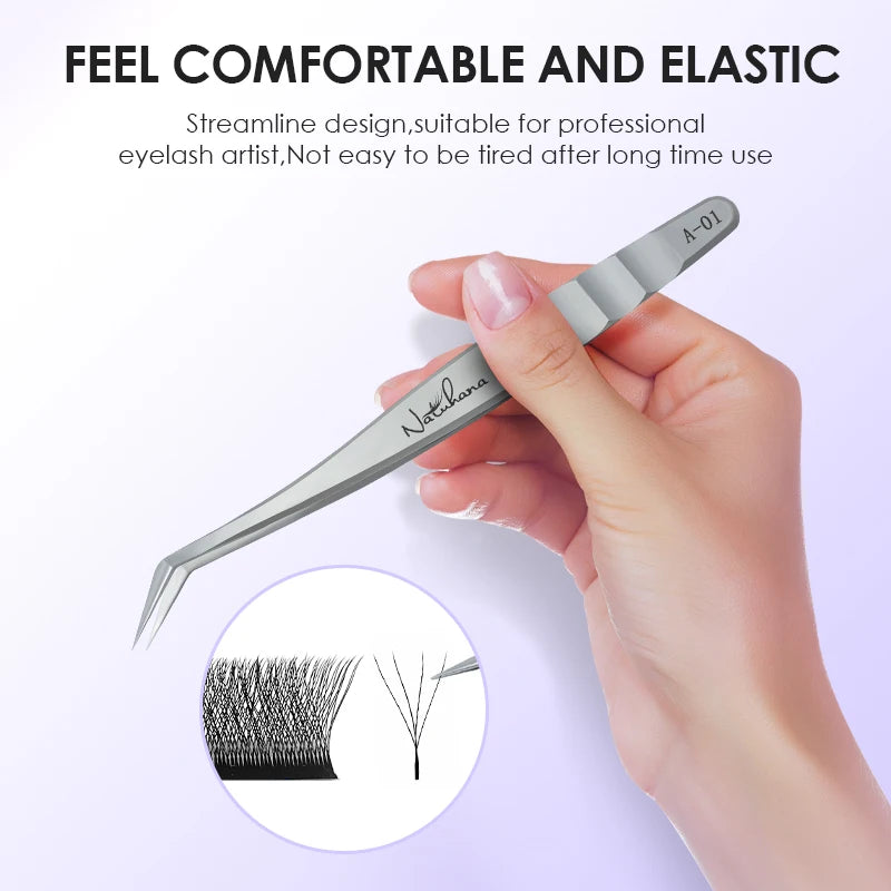 NATUHANA Professional Eyelash Extension Tweezers, High Precision Anti-Static Stainless Steel Lash Tools for Volume & Isolation