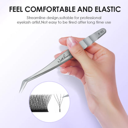 NATUHANA Professional Eyelash Extension Tweezers, High Precision Anti-Static Stainless Steel Lash Tools for Volume & Isolation