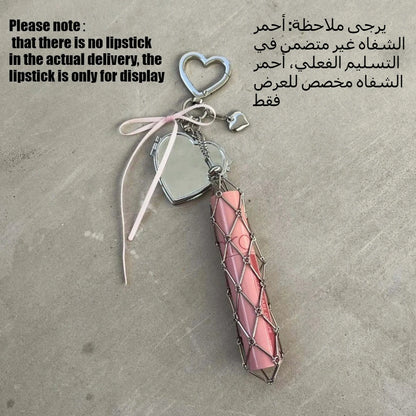 New Metal Net Pocket Lipstick Bag Keychain Portable Makeup Pouch Lip Balm Bag Key Chain Holder Lipsticks Protective Cover Mirror