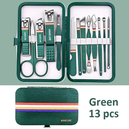 9-19pcs/set Nail Cutter Set Stainless Steel Nail Clippers Set With Folding Bag Manicure Kits Scissors Makeup Beauty Tool