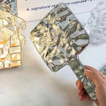 Electroplating Handle Makeup Mirror - Portable Square Hand Makeup Mirror, Handheld Beauty Mirror
