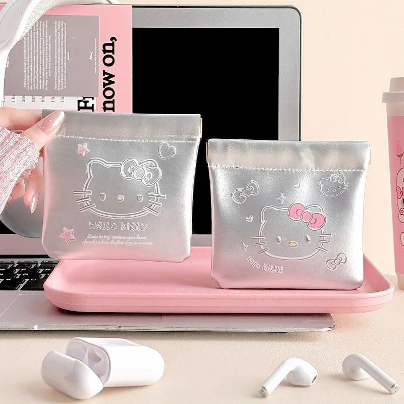 New Hello Kitty Organizer Bag Anime Cartoon Portable Makeup Bag Earphones Zero Wallet Lipstick Travel Storage Bag Accessory Gift