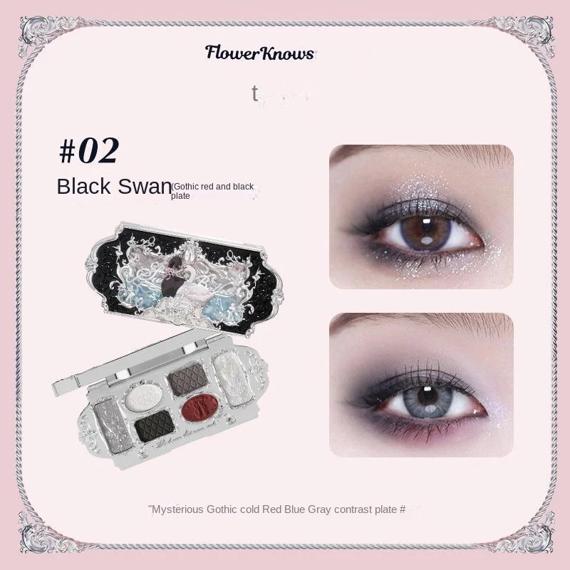Flower Knows Swan Ballet Eyeshadow Palette Matte Fine Shimmer Pearl Face Palette 6 Colour Glitter Eye Shadow Flowerknows Makeup