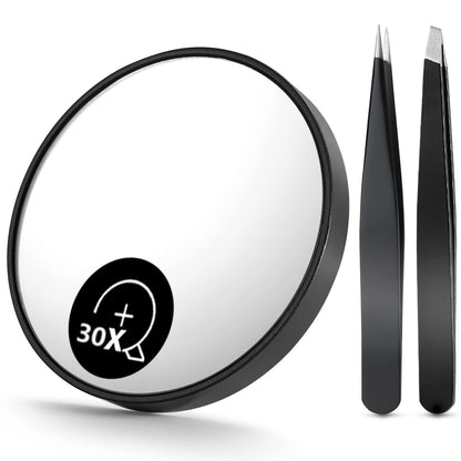 1/3pcs Magnifying Mirror and Eyebrow Tweezer Set, 30X Magnified Makeup Mirrors with 2 Suction Cups, Tweezers and Eyebrow