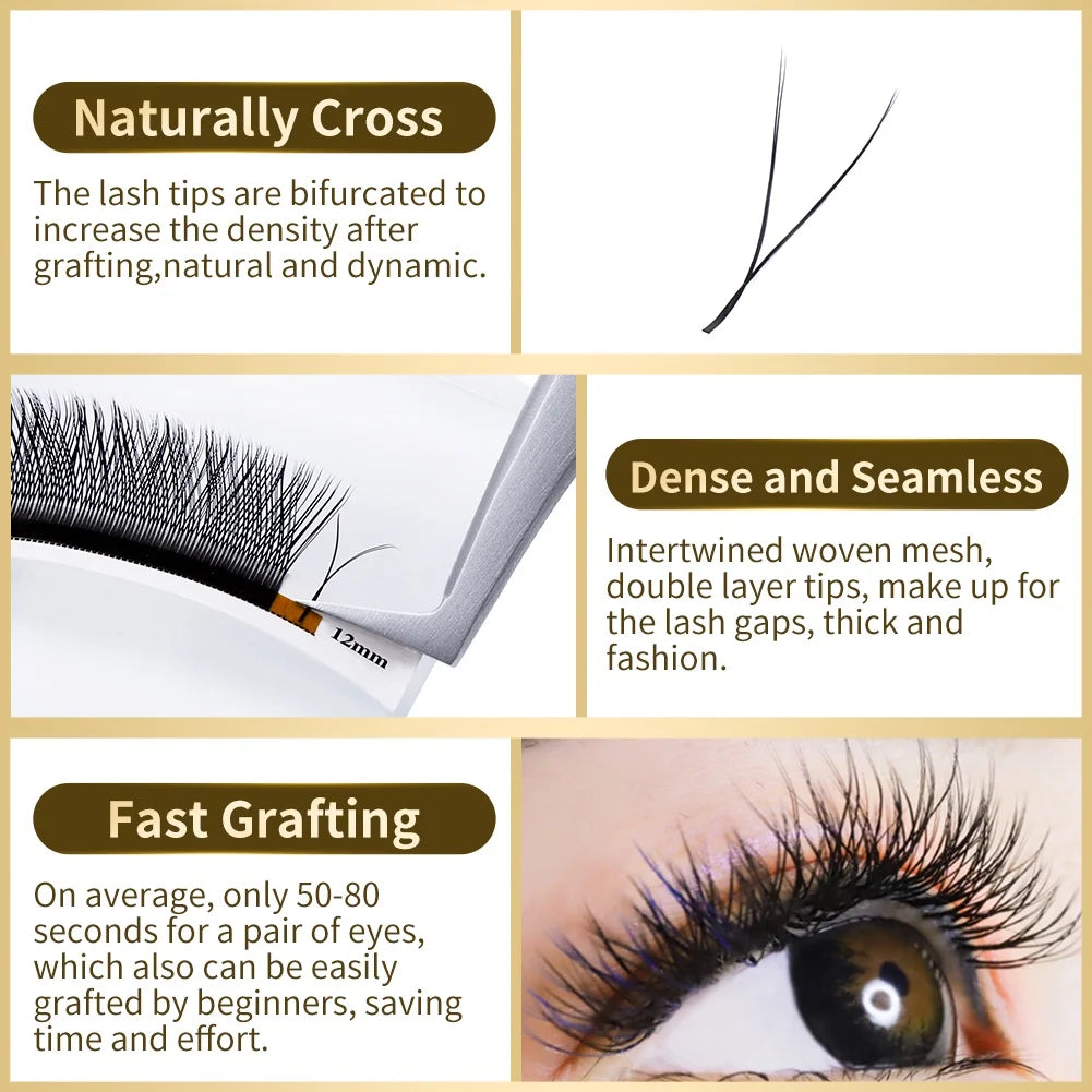 Gemerry YY Shape Eyelash Extensions L/M/DD Curl Two Tip Fox Eyes Premade Fan Lashes Matte Black Eyelash Makeup Supplies Natural