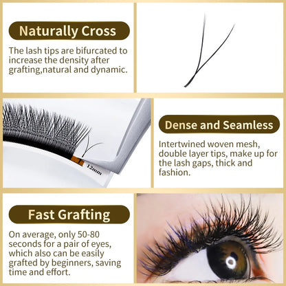 Gemerry YY Shape Eyelash Extensions L/M/DD Curl Two Tip Fox Eyes Premade Fan Lashes Matte Black Eyelash Makeup Supplies Natural