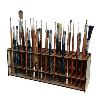 67-Slot Wooden Brush Organizer – Wall/Desk Mount Holder for Paintbrushes, Makeup Tools & Art Supplies, Natural Finish