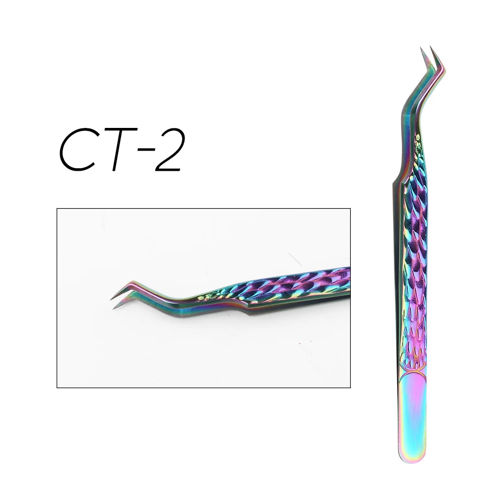 GEMERRY Tweezers for Eyelash Extension Colorful Stainless Steel Superhard Fiber Tips High Precision Anti-Static Makeup Tool