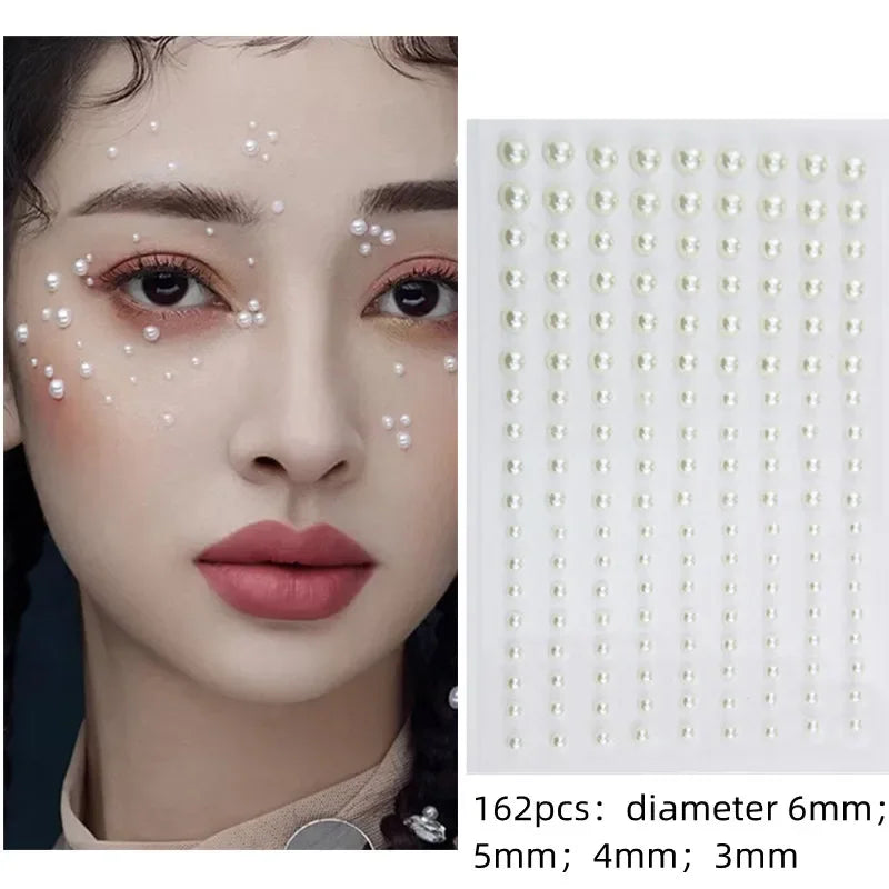 Face Tattoo Eyeshadow Stickers Nail Stickers 3D Pearl Face Jewels Diamond Decoration Self Adhesive Body Brow Makeup DIY Beauty