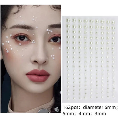 Face Tattoo Eyeshadow Stickers Nail Stickers 3D Pearl Face Jewels Diamond Decoration Self Adhesive Body Brow Makeup DIY Beauty