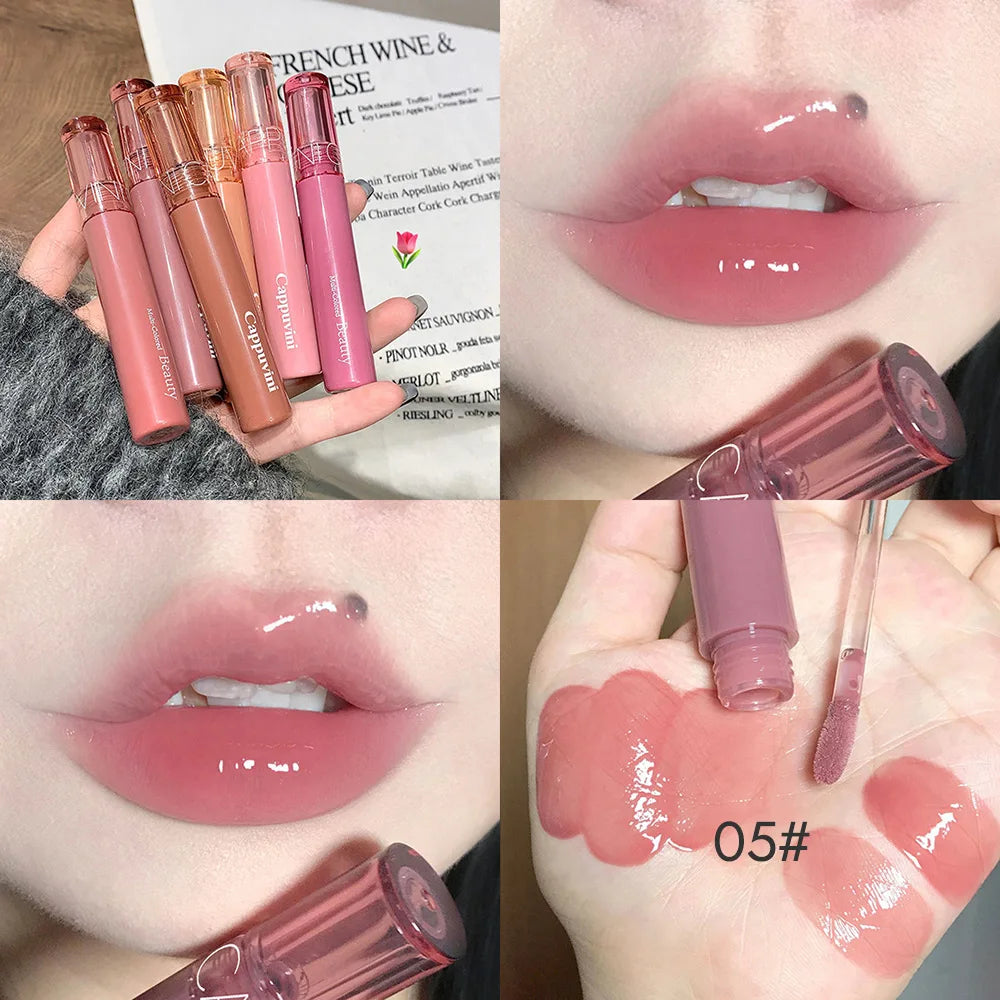 Cappuvini Jelly Mirror Lip Glaze Water Light Moisturizing Lip Gloss Long-lasting Makeup Lipstick